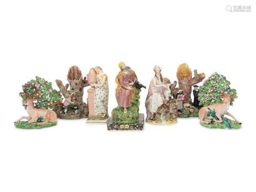 A Group of Seven Staffordshire Ceramic Figures