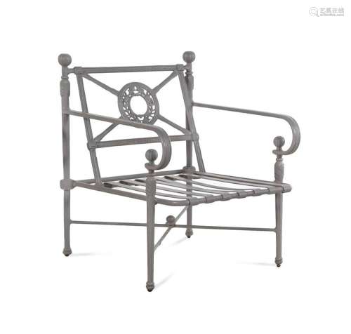 A Set of Four Custom Gray-Painted Patio Armchairs