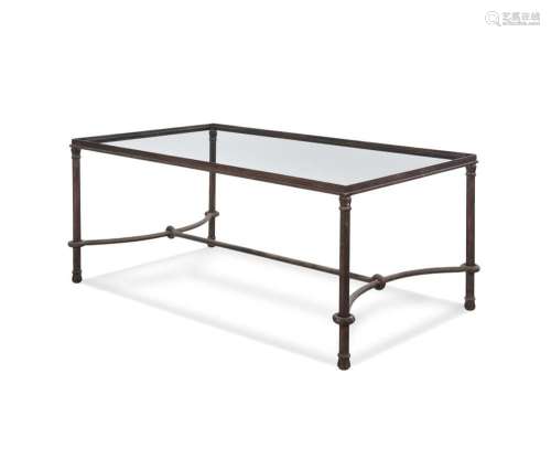 A Glass Mounted Metal Patio Low Table