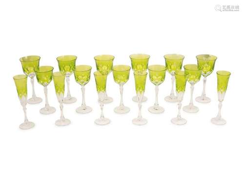 A Varga Cut-to-Clear Green Glass Stemware Service