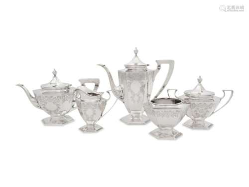A Dominick and Haff Silver Five-Piece Tea and Coffee Service