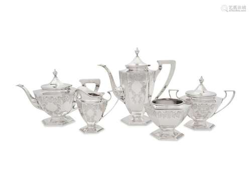 A Dominick and Haff Silver Five-Piece Tea and Coffee Service