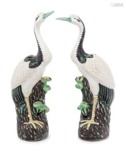 A Pair of Chinese Export Ceramic Crane Figures