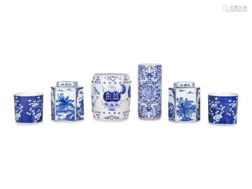 Six Blue and White Ceramic Articles