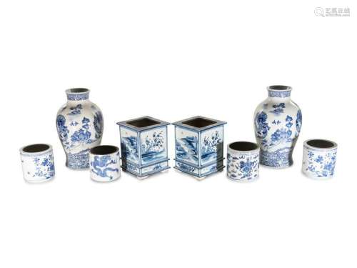 Eight Blue and White Ceramic Articles