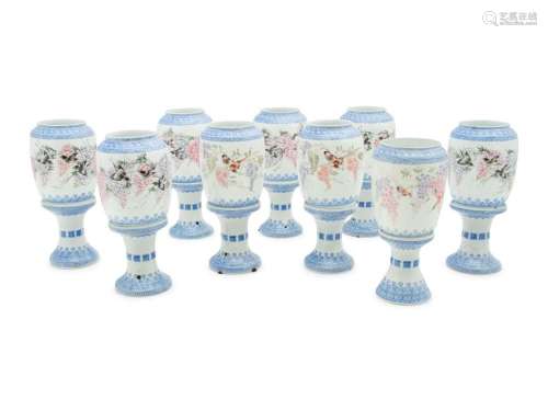 Nine Chinese Export Porcelain Vases on Stands