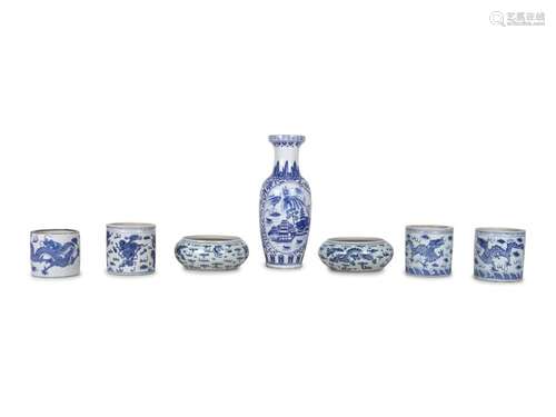 Seven Blue and White Porcelain Articles