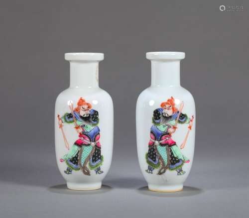 A pair of famille rose figure porcelain vases
