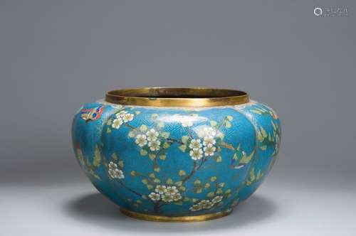 A flower and butterfly cloisonne vat