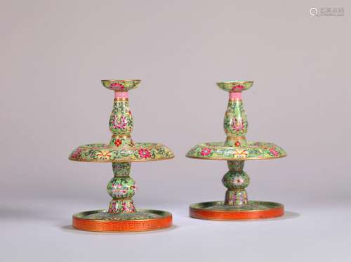 A pair of inscribed famille rose flower porcelain lamps