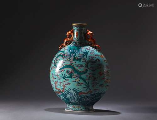 A turquoise ground famille rose cloud and dragon porcelain m...