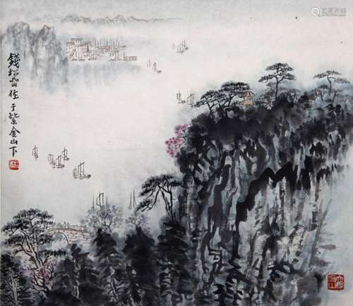 A Chinese landscape painting, Qian Songyan mark