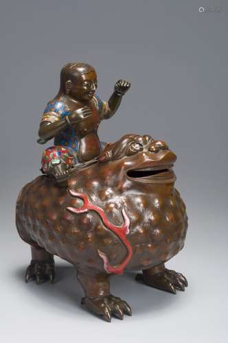 A cloisonne figure and toad incense burner