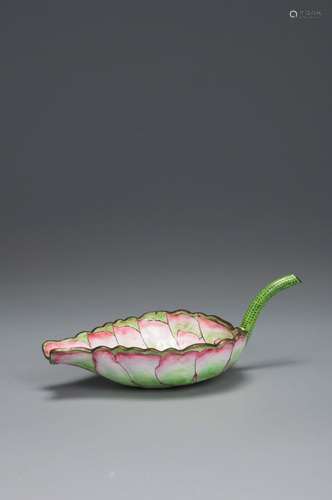 A cloisonne leaf shaped incense stick holder