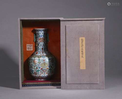 A doucai flower porcelain double-eared vase