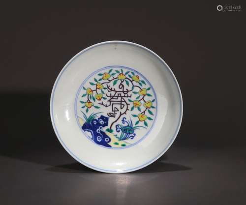 A doucai bat and peach porcelain plate