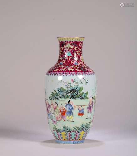 A purple ground famille rose figure porcelain vase