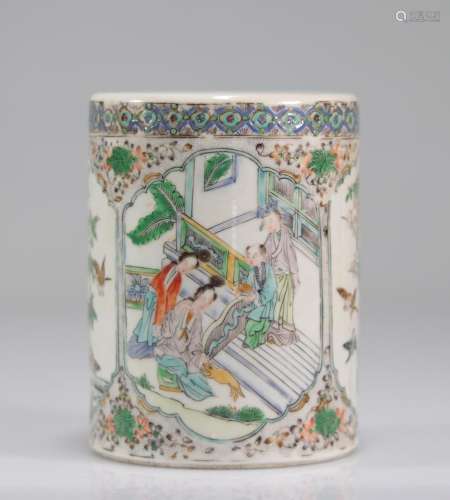 Porcelain famille verte brush pot. China 19th century.
