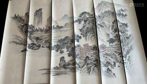 Set of 6 roller paints. China decorated with landscapes