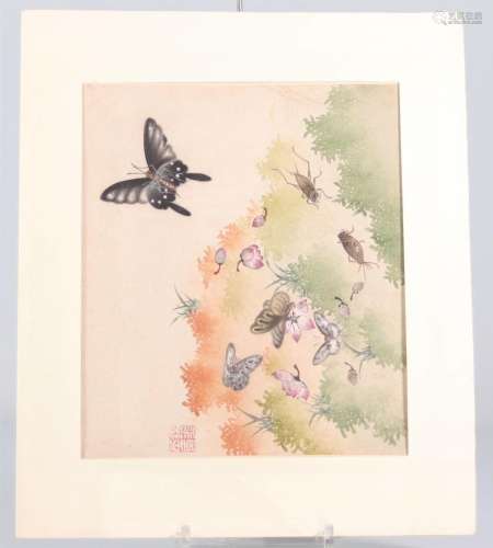 Pair of Chinese gouaches "Butterflies and insects"...