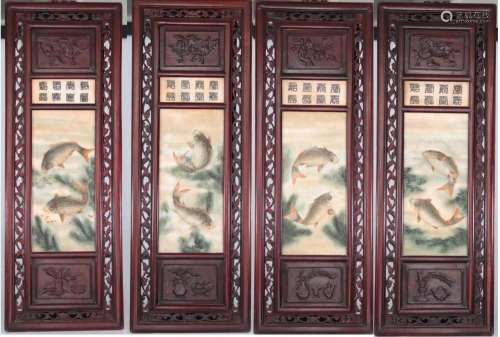 Deng Bishan (att) China 4 panels Republic period decorated w...