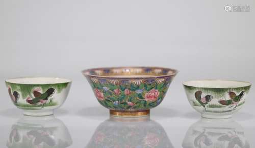 set of 3 bowls in Chinese porcelain, mid-19th century