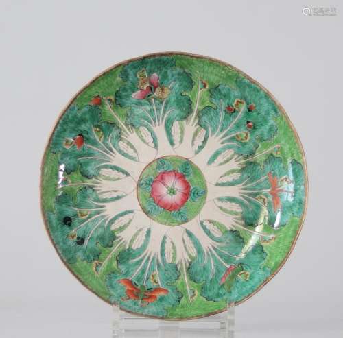 Chinese porcelain plate decorated with insect butterflies on...