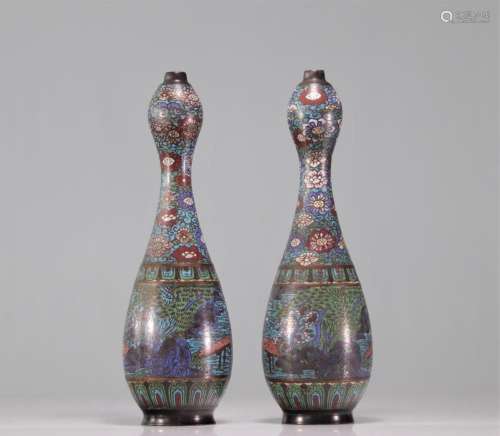 Japan pair of 19th Cloisonne gourd vase