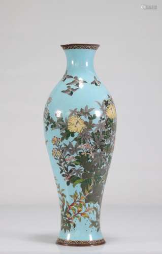 Japanese light blue cloisonne vase decorated with birds and ...