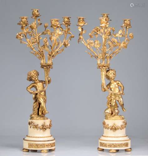 Imposing pair of gilt bronze candlesticks from the Louis XVI...