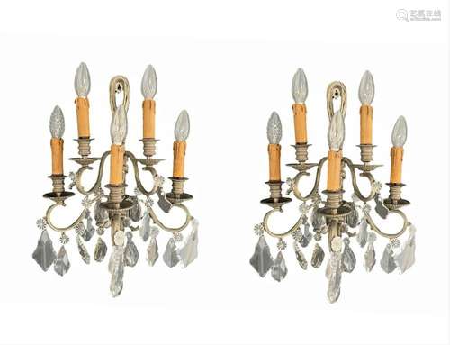 Imposing pair of Louis XVI bronze sconces with five sconces