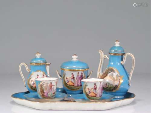 Head to head service in Sevres porcelain with celestial blue...