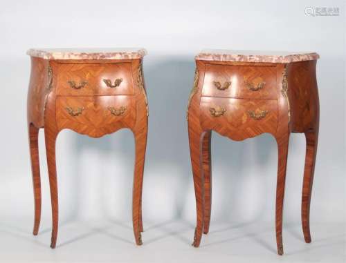 Pair of bedside tables in marquetry and stamped marble