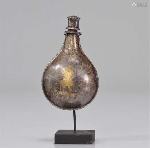 Powder flask probably Germany 16th century in iron engraved ...