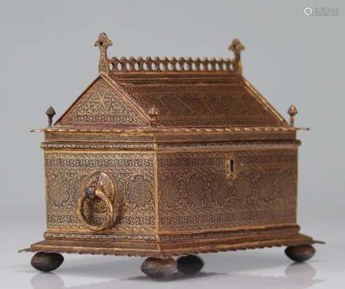 Rare Persian box decorated with scrolls and foliage