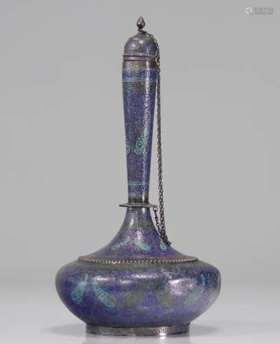 Iran Cloisonne Sterling Silver Vase