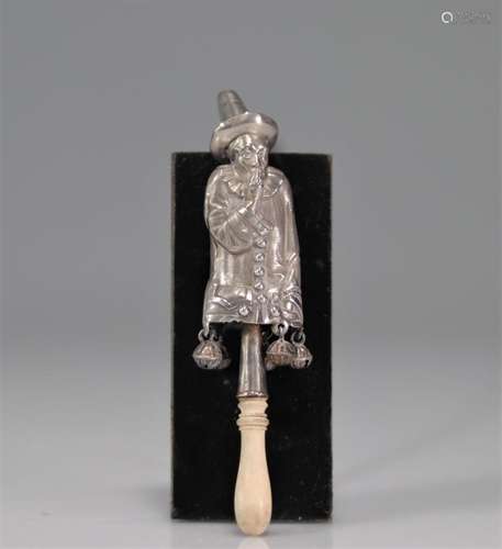 Child s rattle in solid silver "The Clown" XIXth c...