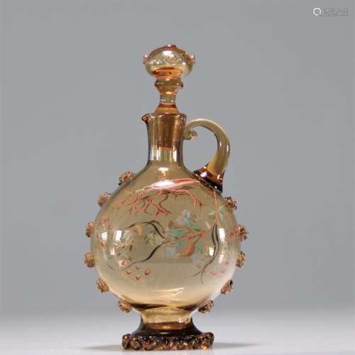 Emile Galle Nancy - Carafe decorated with flowers and prayin...