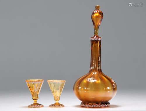 Emile Galle Nancy - crystal - decanter and two glasses decor...