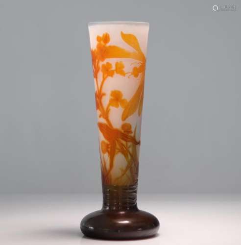Emile Galle Large vase with aquatic decoration and orange dr...