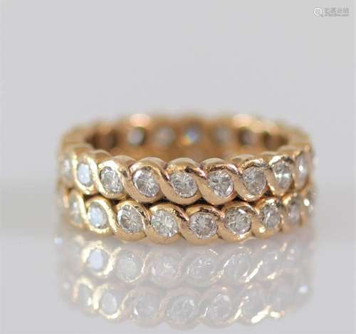 4- Yellow gold ring with double alliance encrusted with smal...