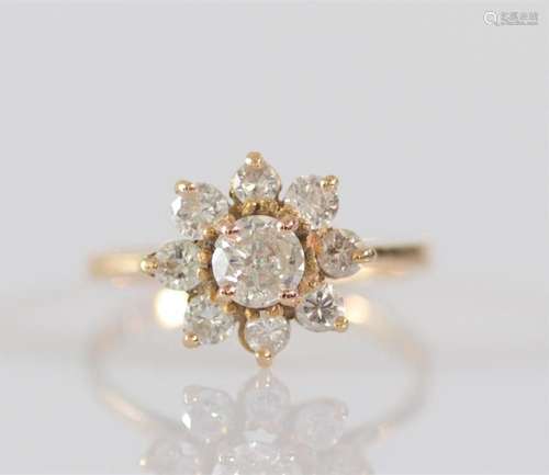 Ring in yellow gold and old cut diamonds in the shape of a s...