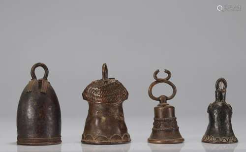 Lot of 4 African bronze bells from Mali