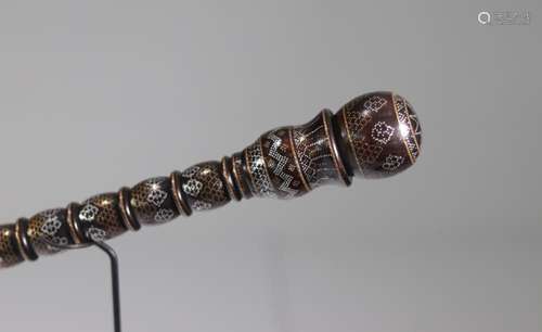 Persian cane with copper and silver inlays