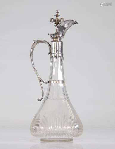 Crystal carafe. Silver lid surmounted by a crown. XIX th cen...