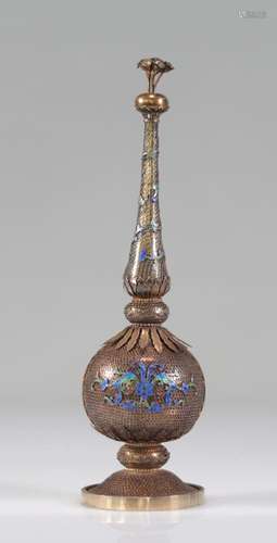 Important silver and enamel sprinkler with floral decoration