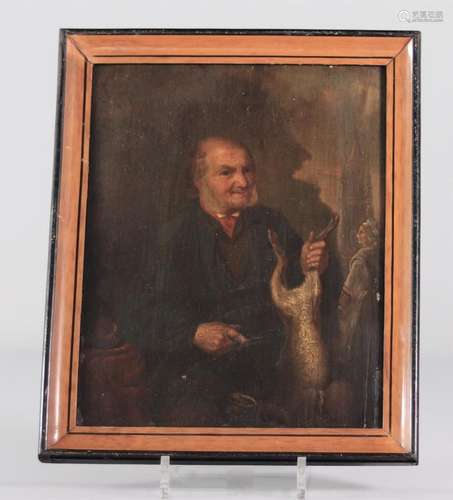 Oil on panel "return from hare hunting" label 1859