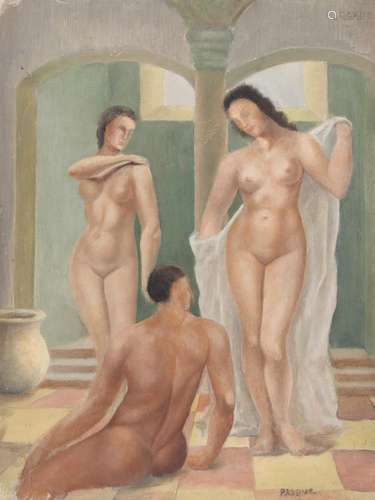 Aubin PASQUE (1903-1981) Oil on panel "naked"