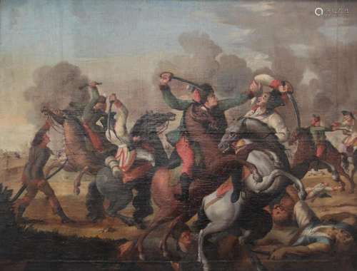 Eastern School oil on canvas "battle scene between Turk...