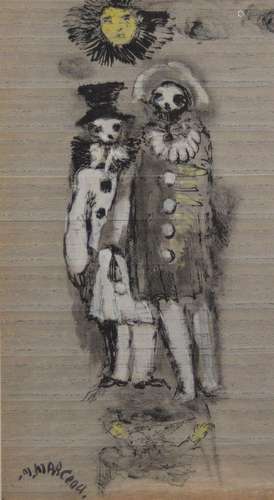 Marcel MARCEAU (1923-2007) oil on wood sheet "clowns&qu...